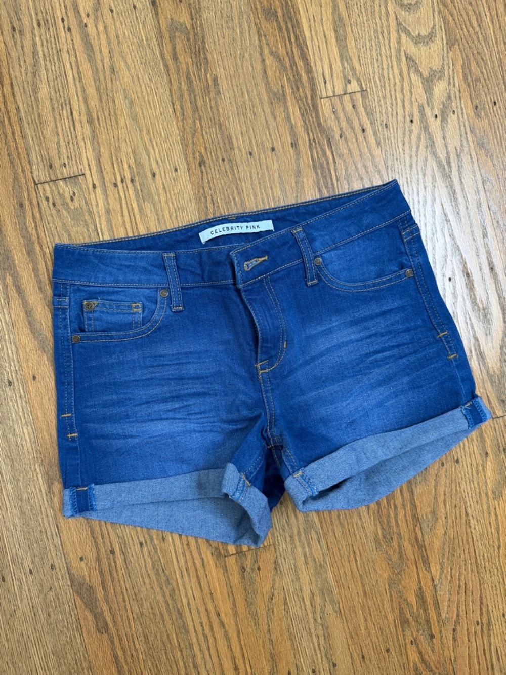 Celebrity Pink Indigo Rolled Cuff Denim Shorts
